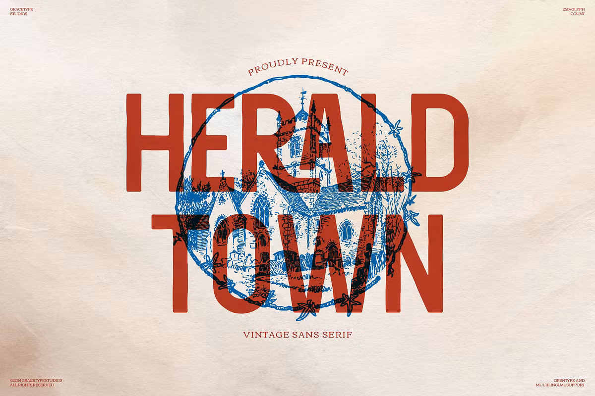 Herald Town: A Bold Vintage Sans Serif Font for Creative Makers